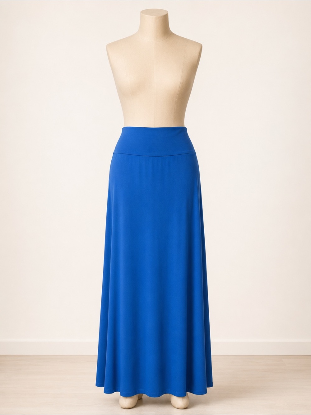 Royal Blue Fold-Over Waist Flowy A-Line Maxi Skirt - Picture 4 of 15